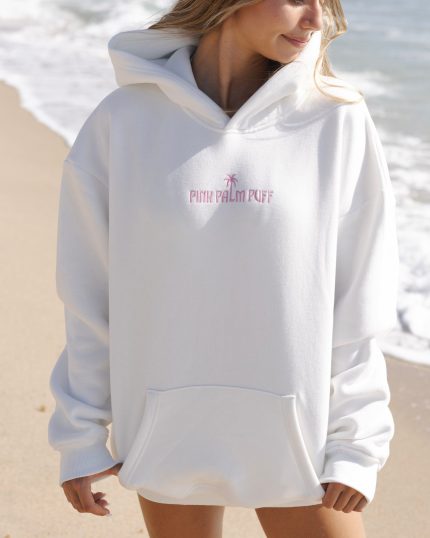 Classic Pink Palm Puff Hoodie in Pink Opal