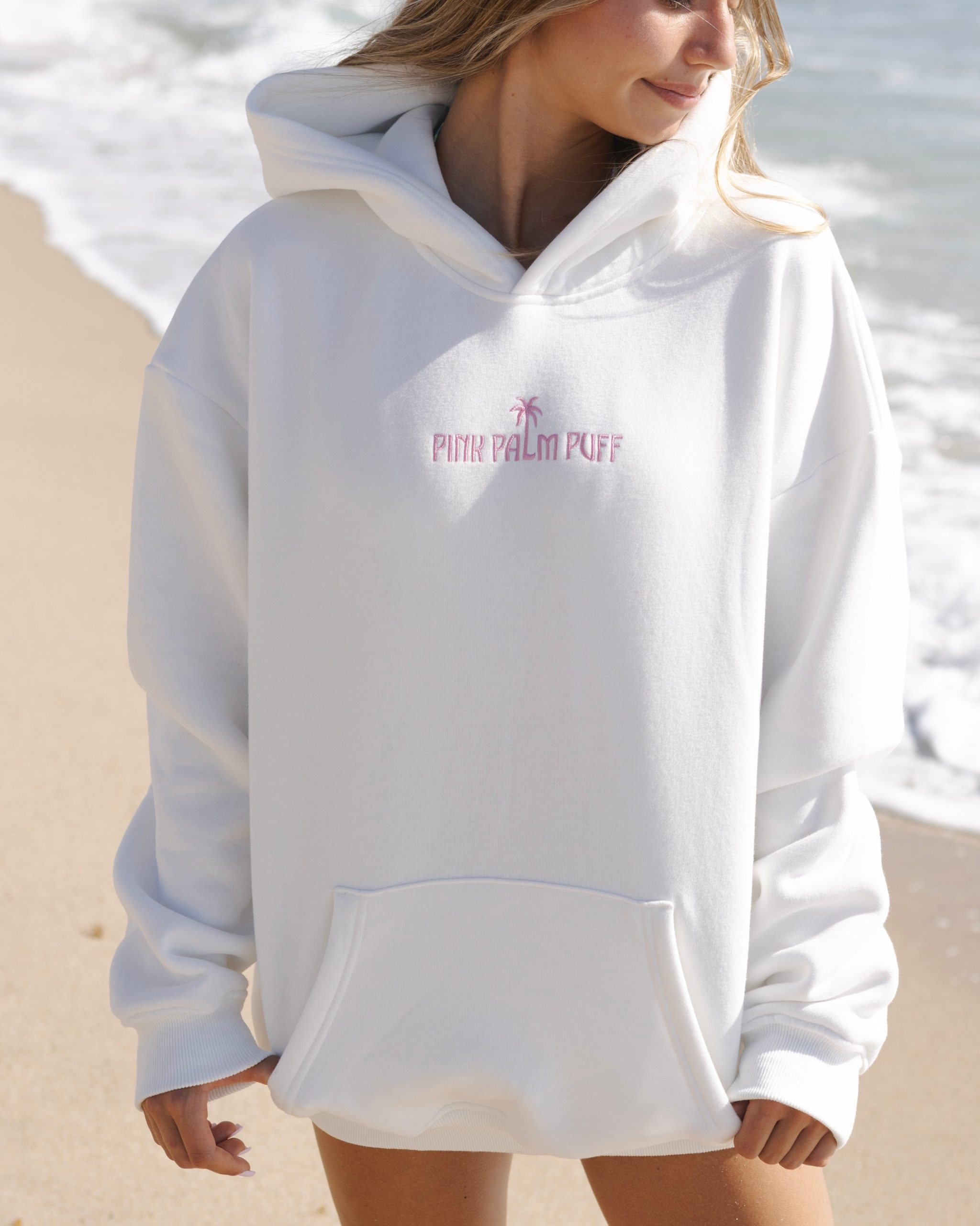 Classic Pink Palm Puff Hoodie in Pink Opal Classic Pink Palm Puff Hoodie in Pink Opal