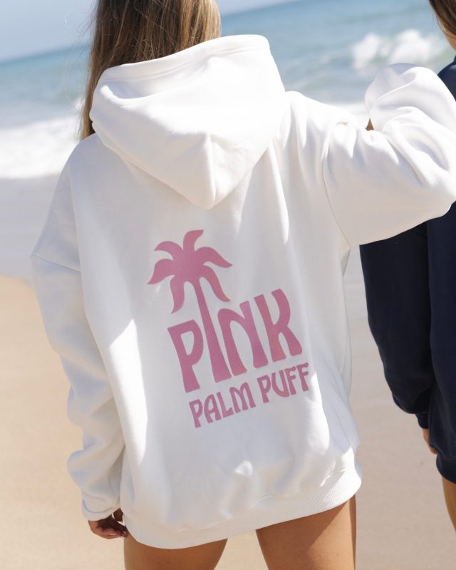 Classic Pink Palm Puff Hoodie in Pink Opal