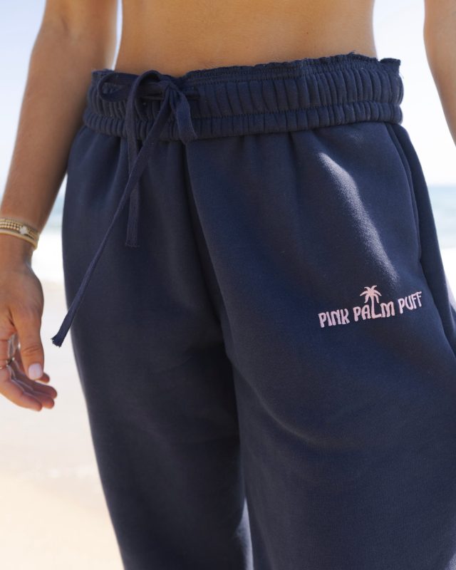Pink Palm Puff Classic Sweatpants in Navy