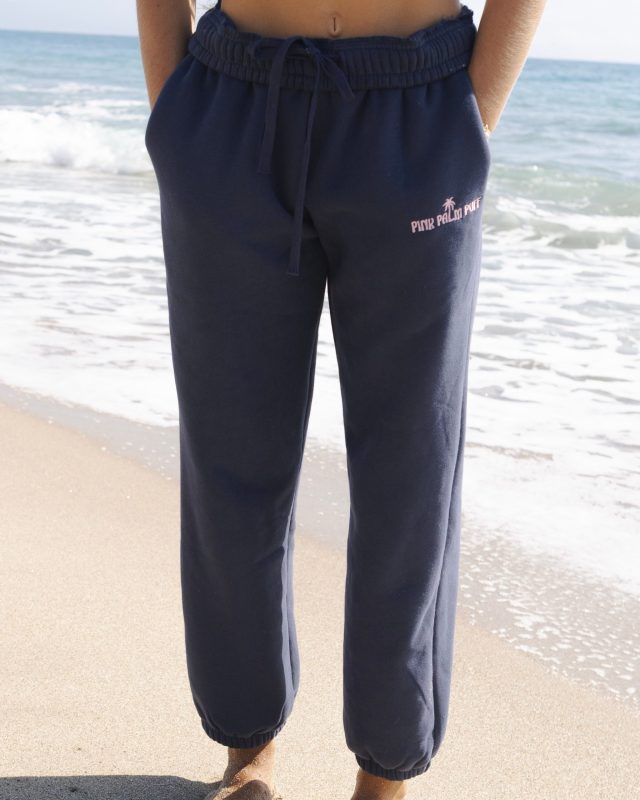 Pink Palm Puff Classic Sweatpants in Navy