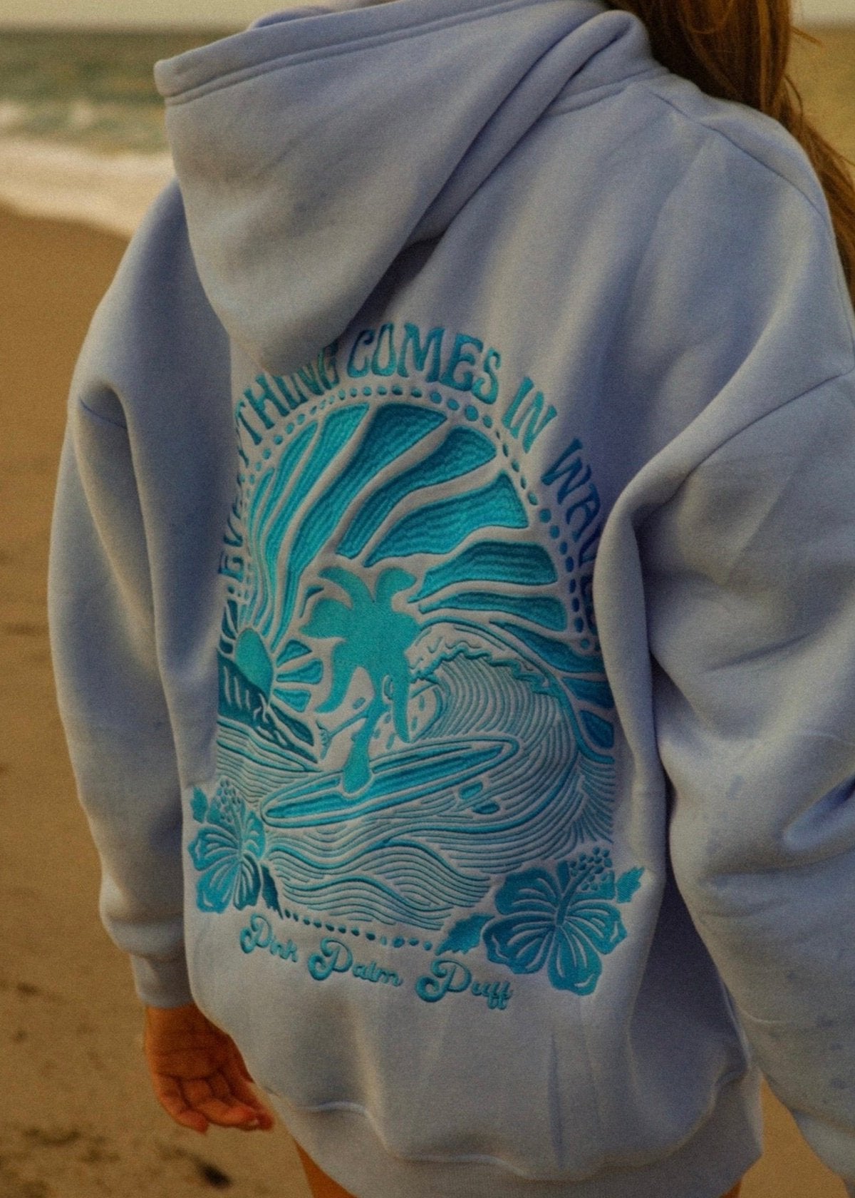 Everything Comes in Waves Hoodie in Blue Everything Comes in Waves Hoodie in Blue