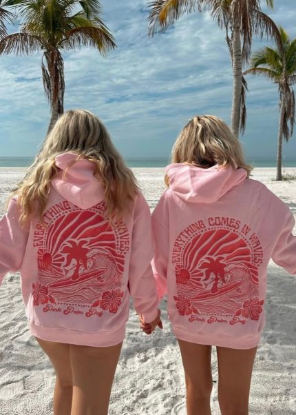Everything Comes in Waves Hoodie in Pink