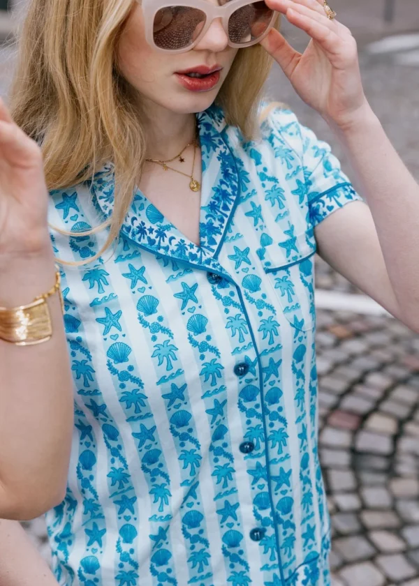 Pink Palm Pajamas in Seabreeze Pink Palm Pajamas in Seabreeze