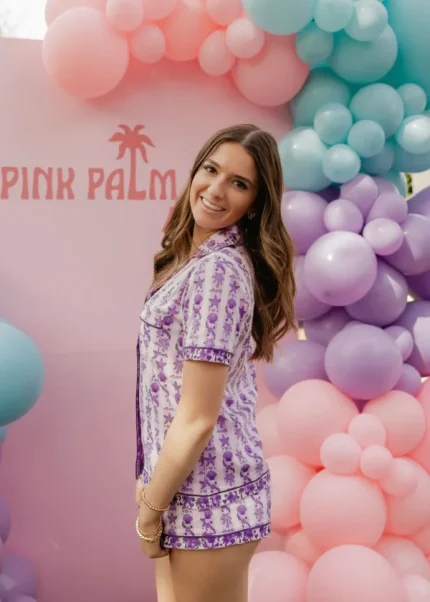 Pink Palm Puff Pajamas in Twilight