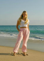 Pink Palm Puff Sweatpants in Pink